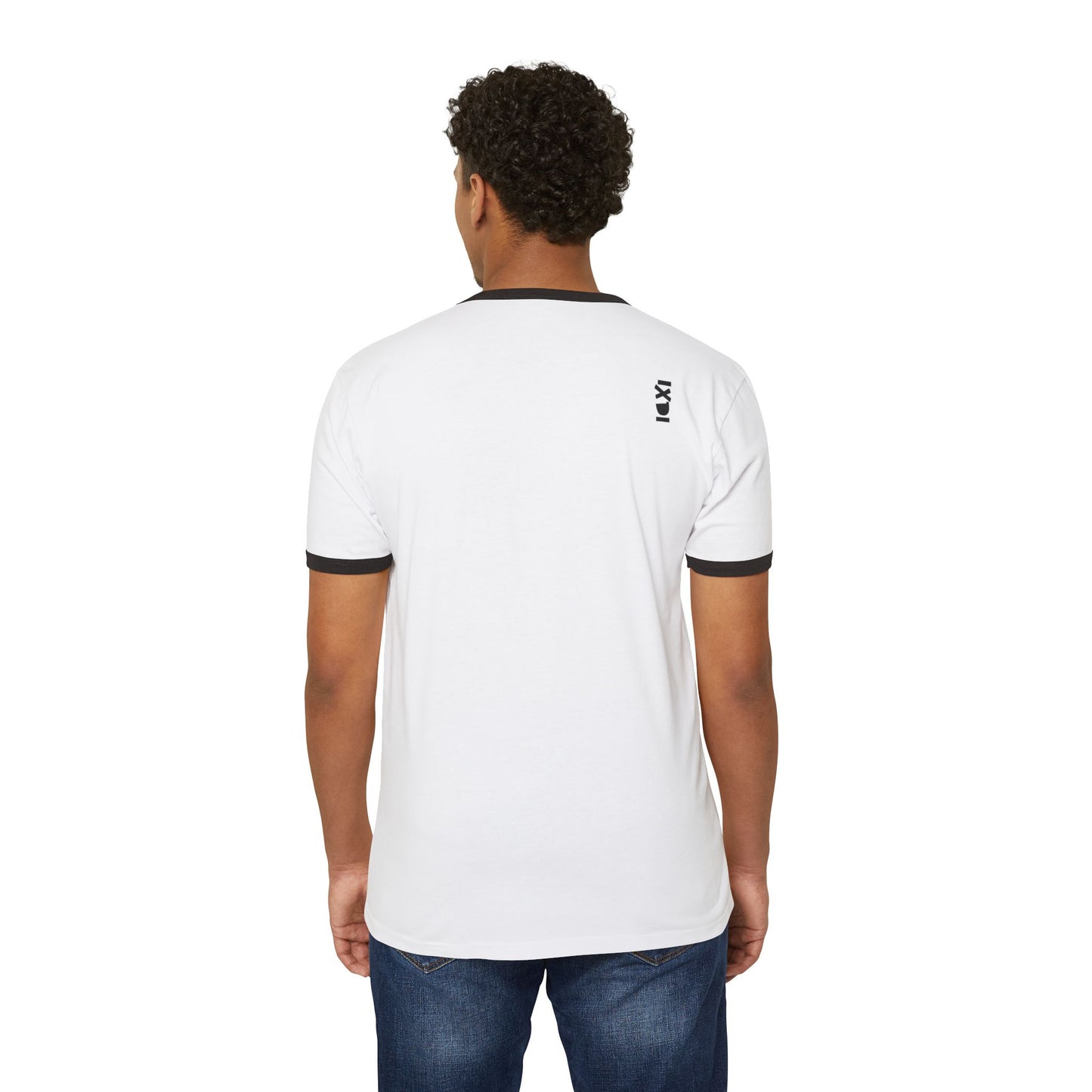 IXDI Ringer T-Shirt — Minimal Japanese Text "静かな笑顔" (Peaceful Smile)